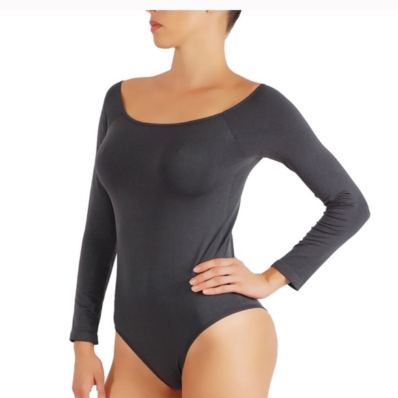 Charcoal long sleeve off shoulder bodysuit - Picture 2 of 3